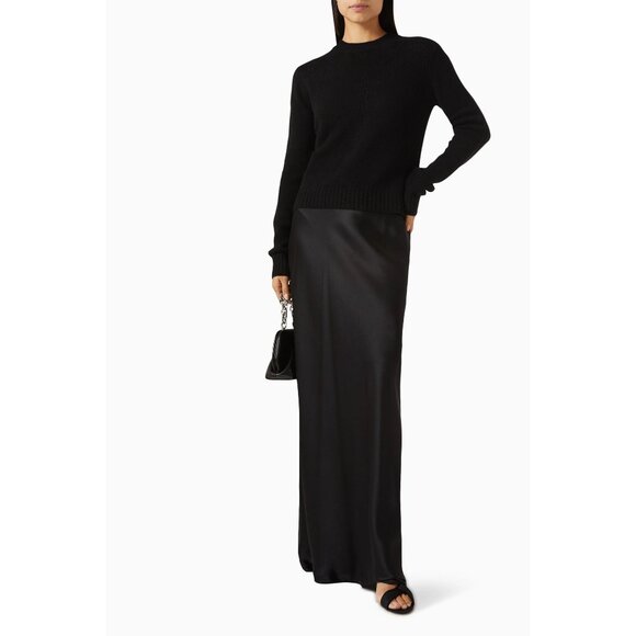 Enza Costa Cashmere Cotton Long Sleeve Crewneck Sweater in Black X-Small Womens - Picture 12 of 12